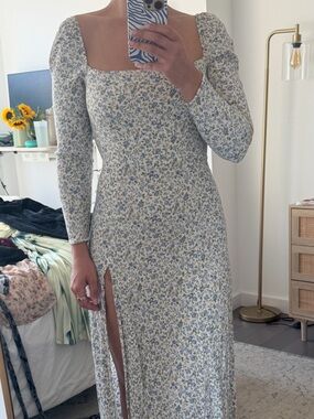 reformation gloriana long sleeve sweetheart side slit silk midi dress Reformation Green Gloriana Silk Long Sleeve Midi Bustier Dress Size 0 Side  Slit